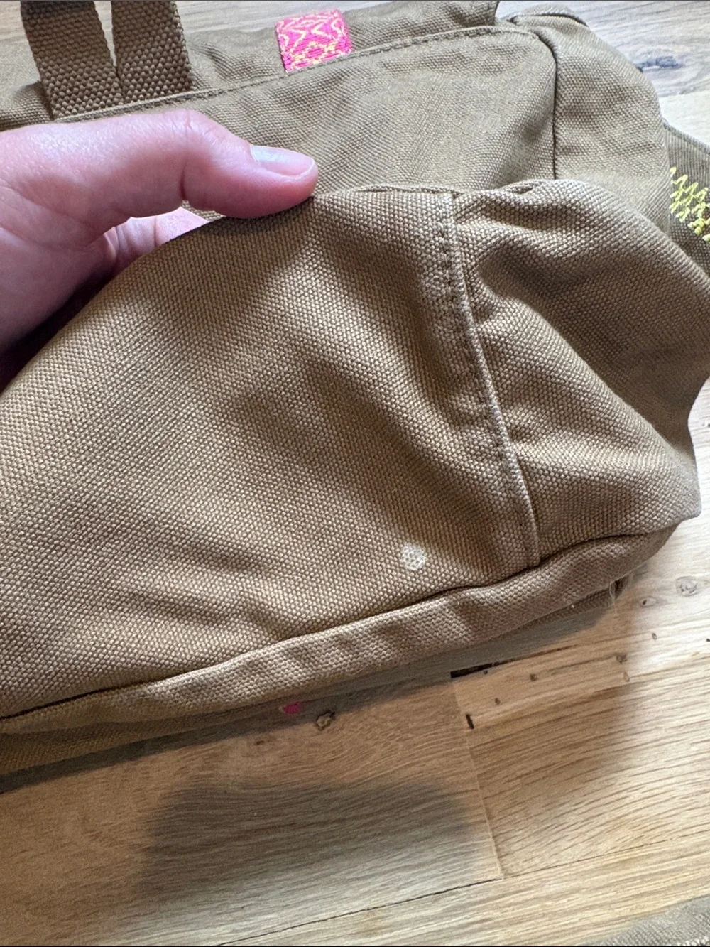 American Girl Brown Canvas Crossbody with Pink Patterned Straps